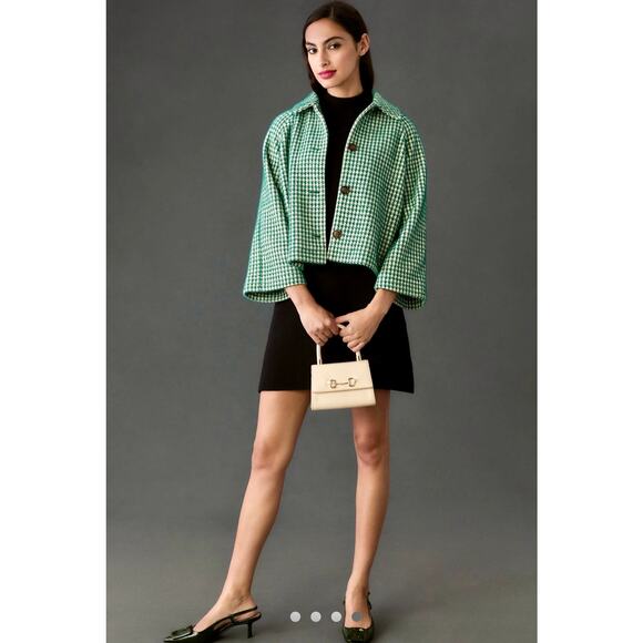 Anthropologie Jacket in Green Cream Silver Soft Fabric - Femme Swing - Like New! - Picture 8 of 15